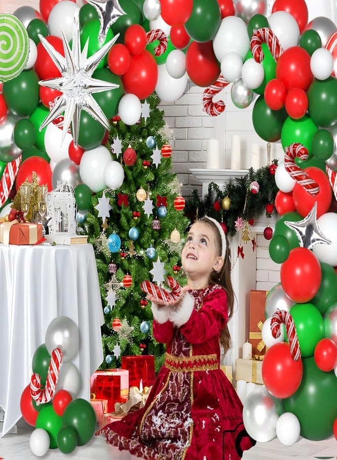 Janinus Christmas Balloons Garland Arch Kit - 145 Pcs Red White Green Silver Balloons with Candy, Star & Christmas-cane for Xmas Baby Shower Birthday Party Decor - Image 3